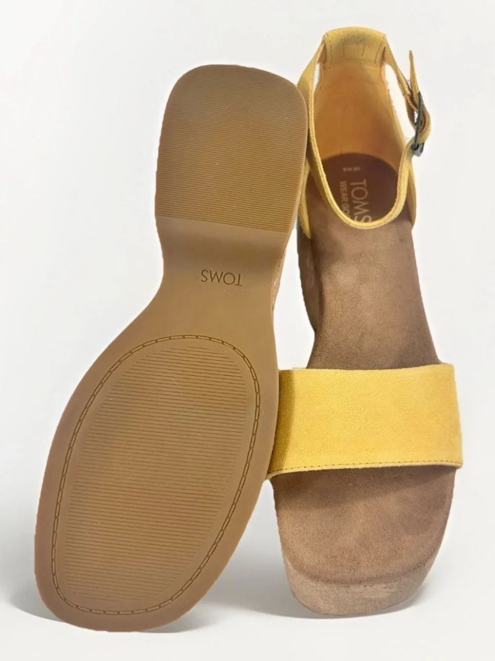 TOMS Yellow Suede Cork Platform Wedge Sandals Women’s Size 8